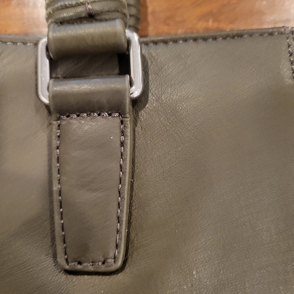 Margot Green Taupe Leather Shoulder Tote Bag Braided Straps - Picture 3 of 11